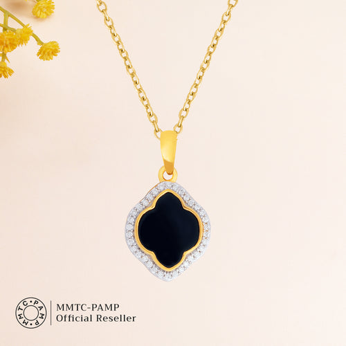An image containing Celestial Elegance Onyx, Cubic Zirconia Bracelet, Pendant, Earrings, Chain & 10gm Silver Coin MMTC PAMP Gift Hamper.