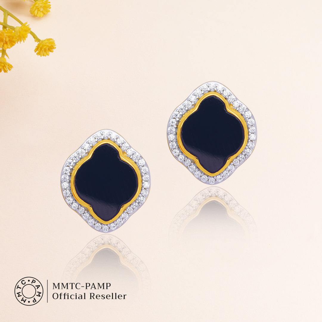 An image containing Celestial Elegance Onyx, Cubic Zirconia Bracelet, Pendant, Earrings, Chain & 10gm Silver Coin MMTC PAMP Gift Hamper.