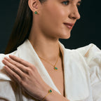 Lush Malachite Splendor Sparkling Cubic Zirconia Pendant and Silver Bracelets.