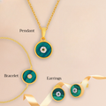 Lush Malachite Splendor: Sparkling Cubic Zirconia Jewellery Set with Golden Chain