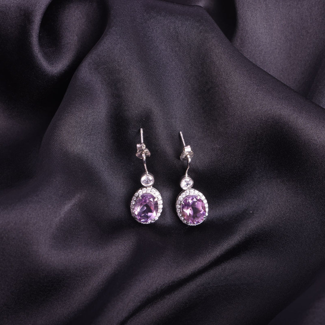 Oval Bloom Amethyst Drop Earrings For Women