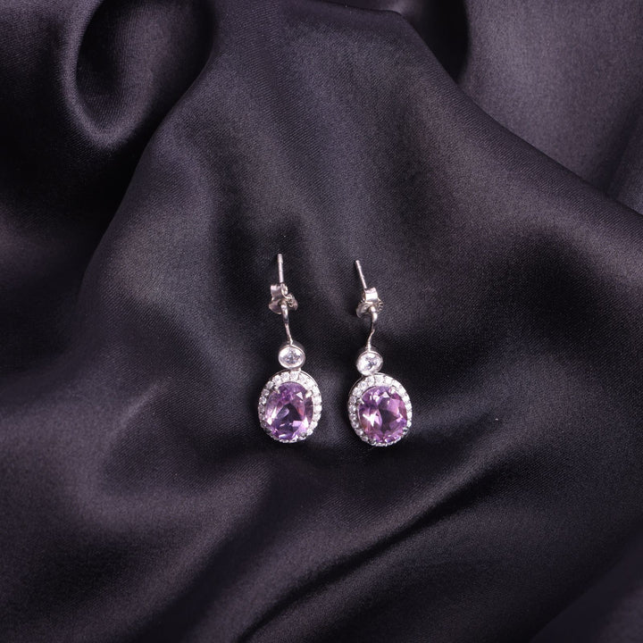 Oval Bloom Amethyst Drop Earrings For Women