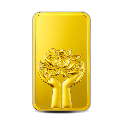 A 10 gm Gold Bar featuring Lotus 24k of 999.9 Purity.