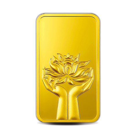 A 5 gm Gold Bar featuring Lotus 24K with 999.9 Purity.