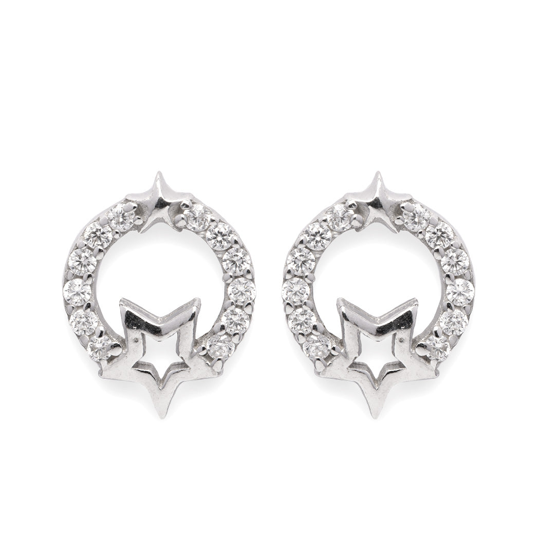 Crystal Star Hoop Silver Earrings For Womens