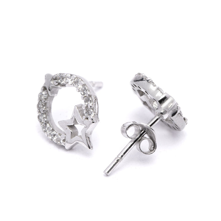 Crystal Star Hoop Silver Earrings For Womens