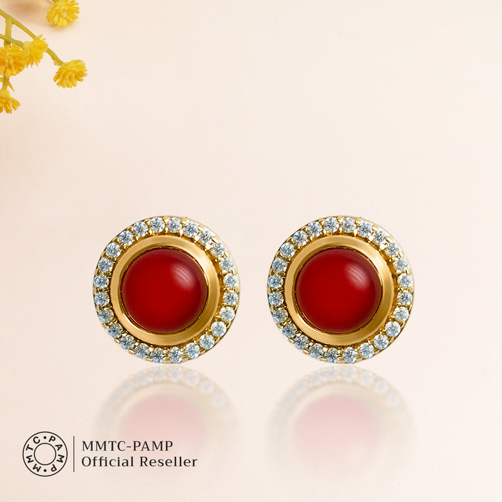 Scarlet Sparkle Suite Red Onyx and Zircon Earring, Pendant, Bracelet with Golden Chain & 10gm Silver Bar MMTC PAMP Gift Hamper