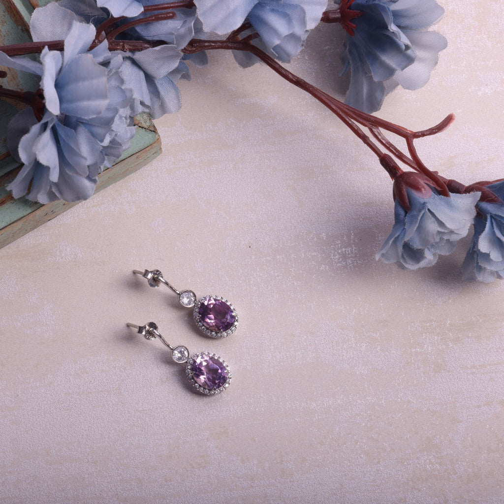 Oval Bloom: Purple Amethyst Earrings