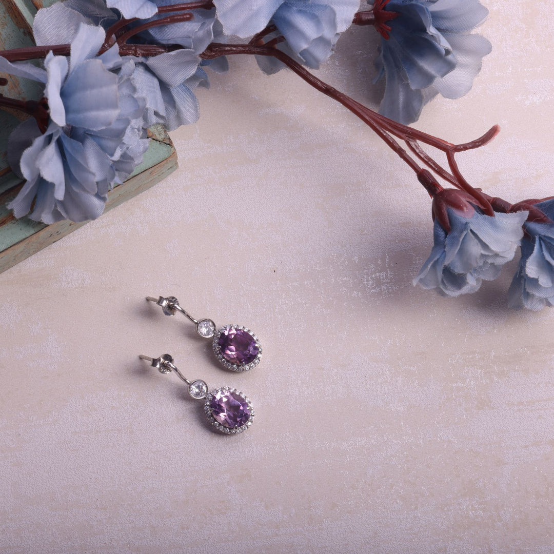 Oval Bloom Amethyst Drop Earrings For Women