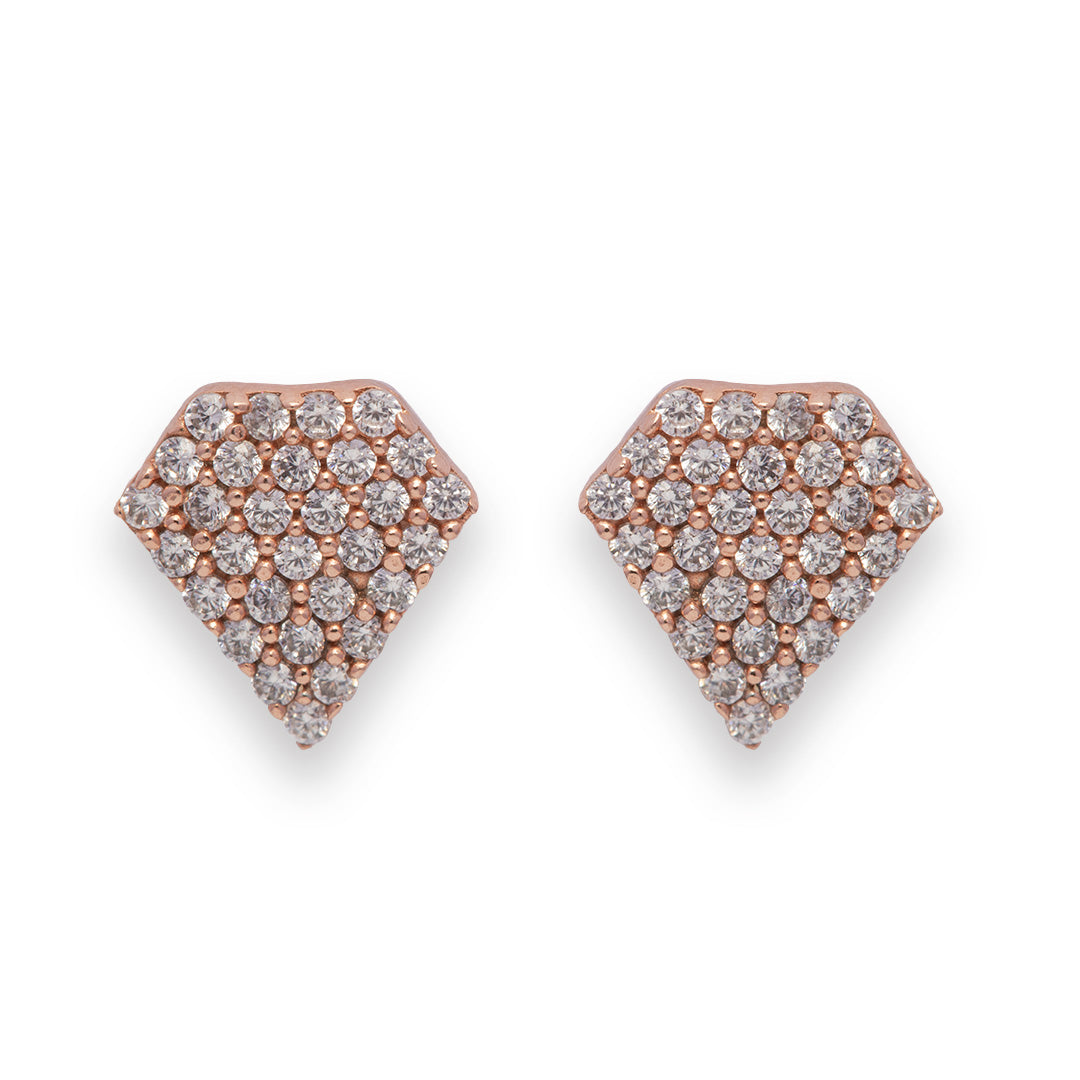 Rose Gold Sparkle Fan Motif Earring For Women