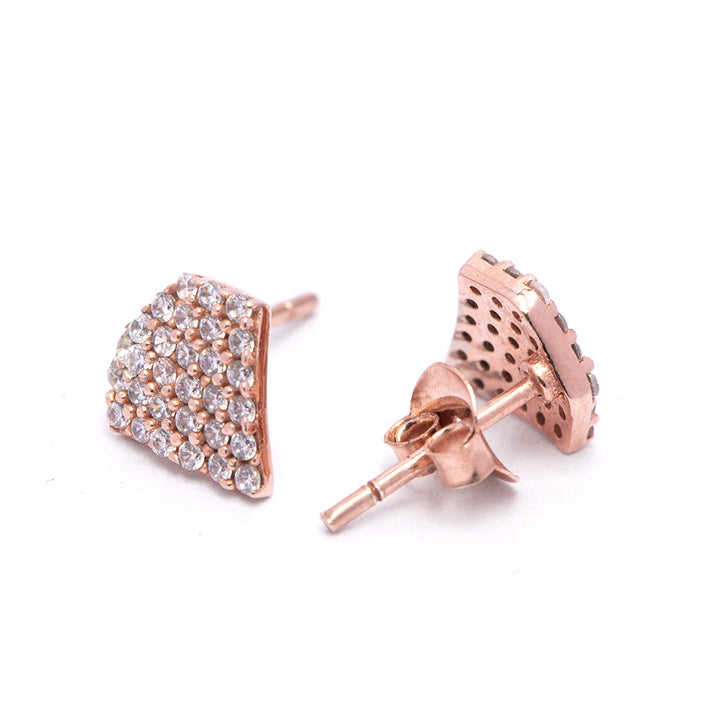 Rose Gold Sparkle Fan Motif Earring For Women