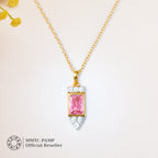 An image of Radiant Pink Blushing Rose Elegance Golden Chain, Pendant, Earring With 10gm Silver Bar MMTC PAMP Gift Hamper.