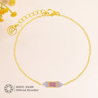 An image of Radiant Pink Blushing Rose Elegance Golden Chain, Pendant, Earring With 10gm Silver Bar MMTC PAMP Gift Hamper.
