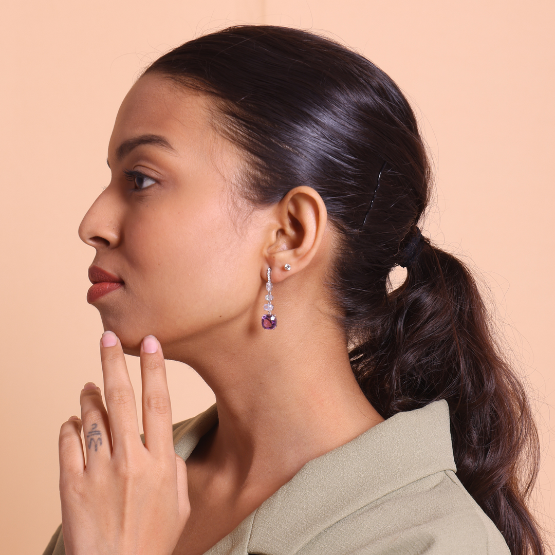Luna Mist Amethyst Drops Earrings For Women
