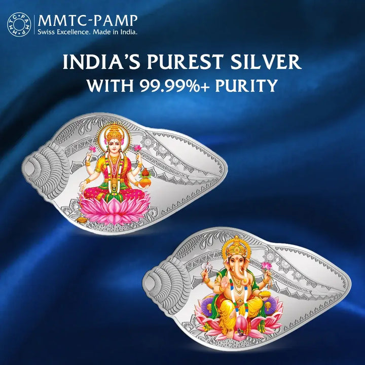  50 Gram Silver Coin (999.9) Purity - Lakshmi Ganesh Shankh Shape (2 Coin Set).