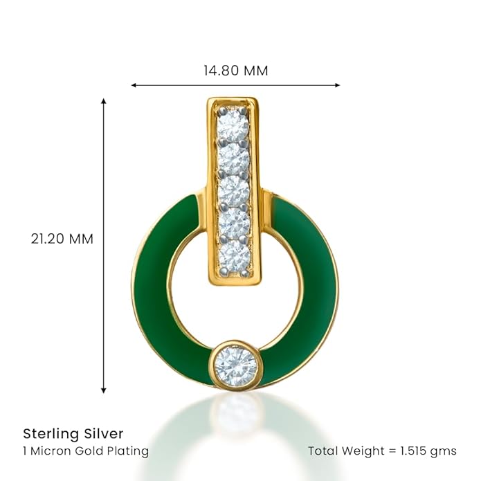 Harmony in Green Artisanal Jewellery Collection: Enamel Pendant and Tops with Golden Chain and Cubic Zirconia Brilliance