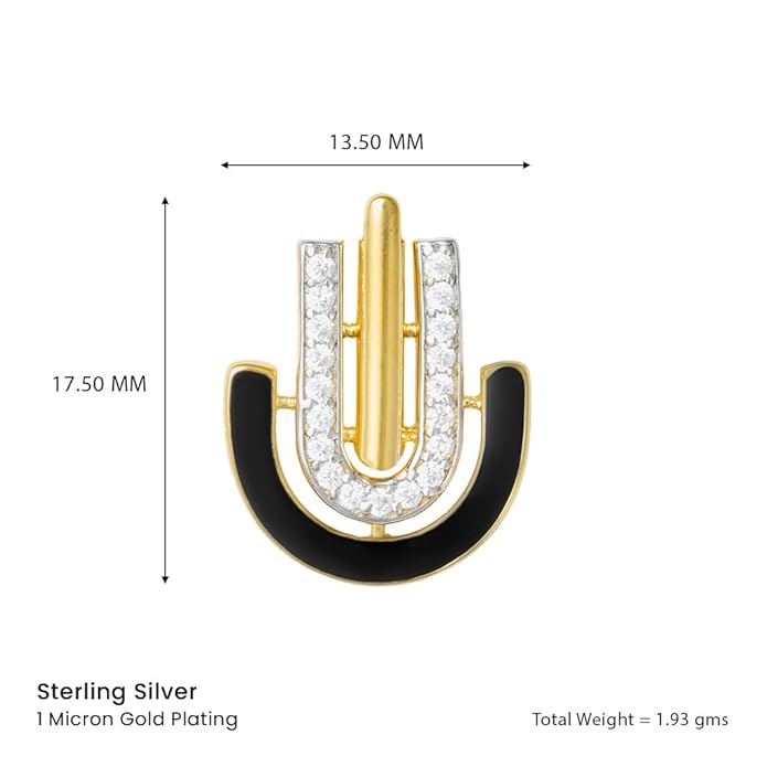 Black Enamel Jewellery Ensemble: Earrings & Pendant with Golden Chain and Cubic Zirconia Brilliance
