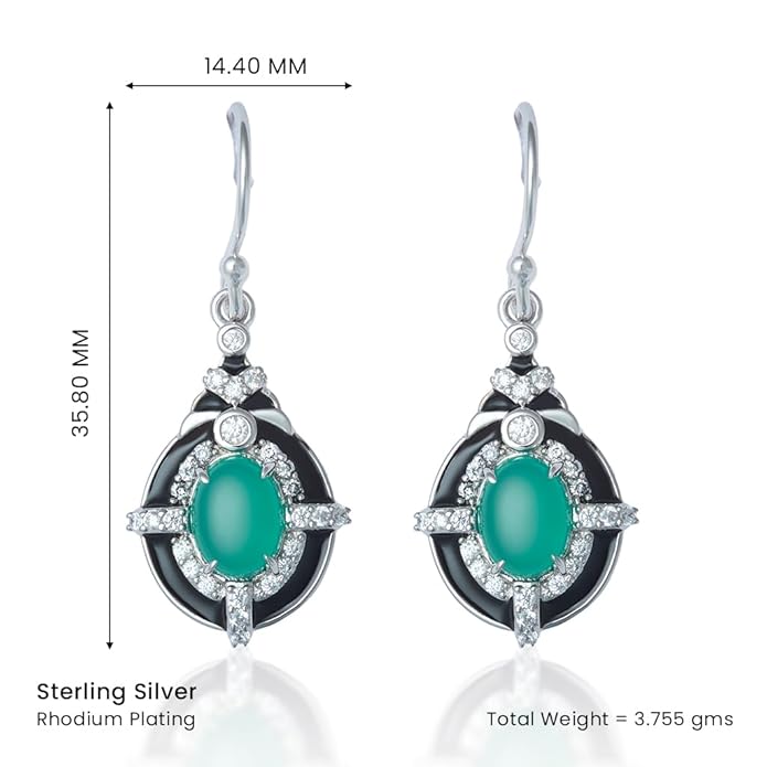 Glamorous Greens: Green Onyx and Cubic Zirconia Pendant and Drops Set with Silver Chain