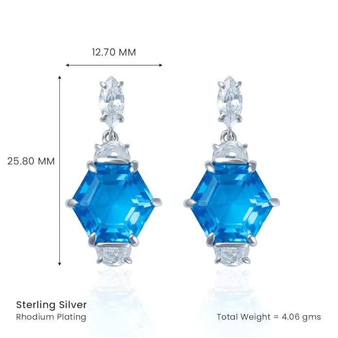 A Touch of Glamour: Radiant Swiss Blue Gem Earrings and Pendant Set with Silver Chain