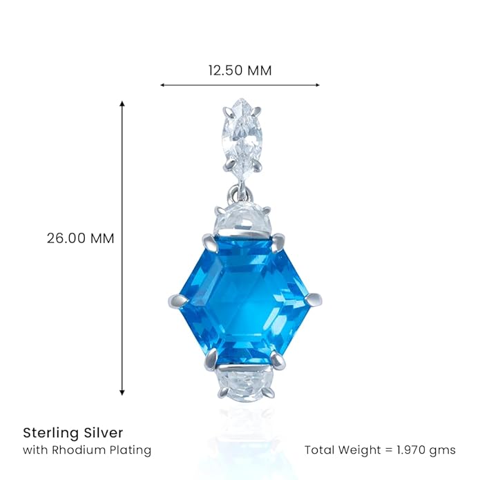 A Touch of Glamour: Radiant Swiss Blue Gem Earrings and Pendant Set with Silver Chain