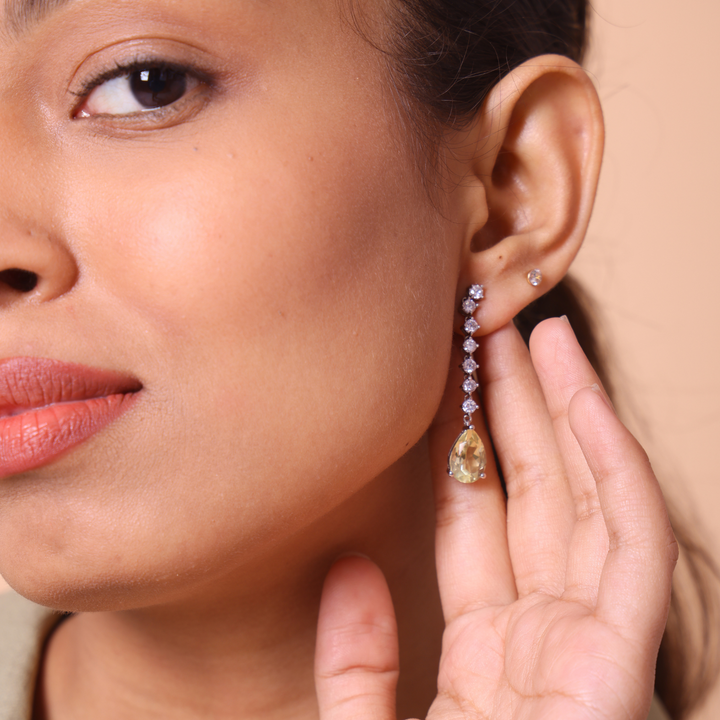 Sunkissed Lemon Quartz Drop Earrings For Women