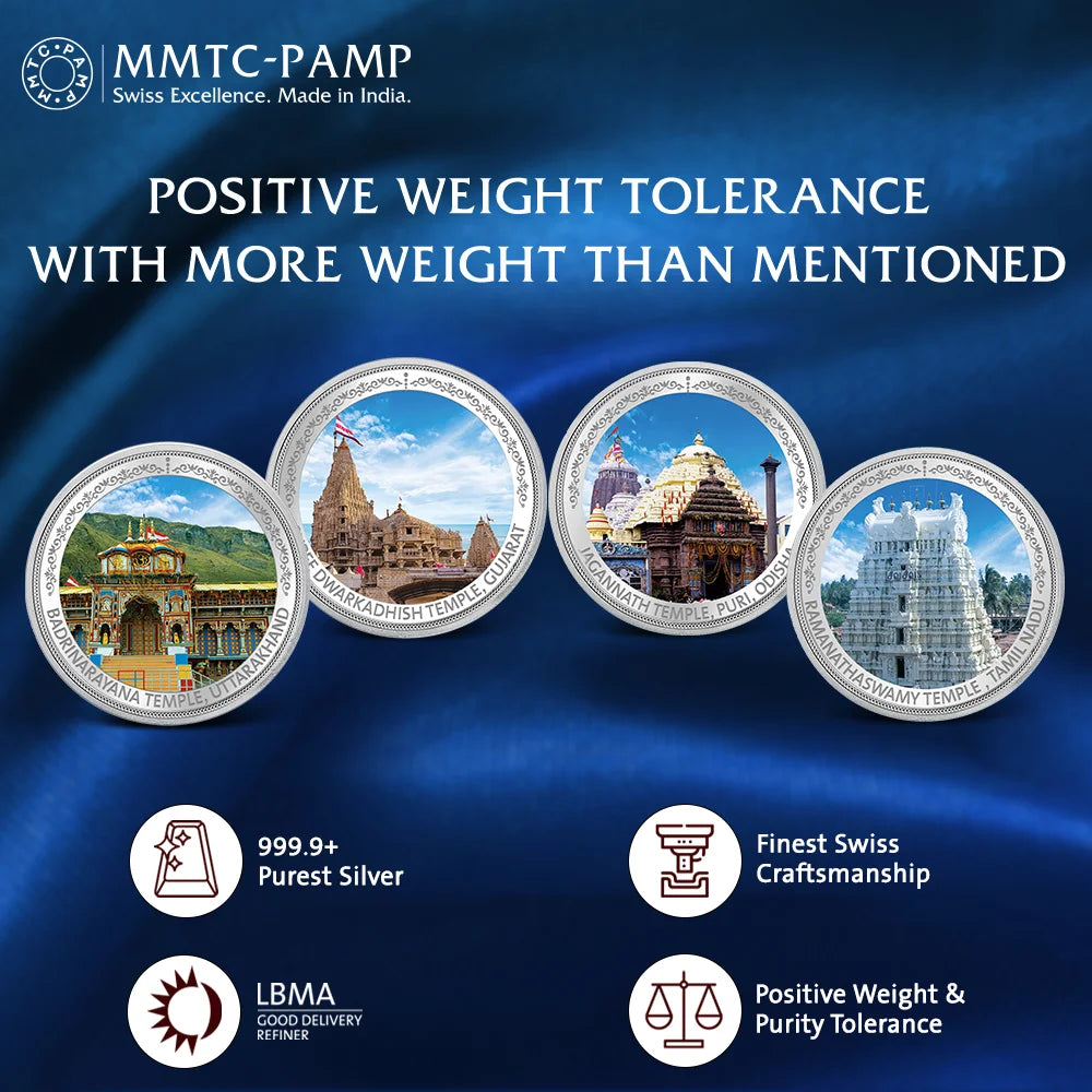 Purest 80 gm (999.9+) Char Dham Silver Coin, Set of (20.0 gms x 4)