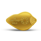 A Gold Coin (2 coin set) featuring Lakshmi Ganesh 24k (999.9) 10 gm in Shankh Shape.