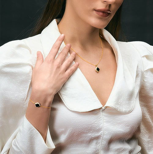 Celestial Elegance: Black Onyx Jewelry Set with Chain