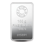 A 100 gm Silver Bar featuring Lotus of 999.9 Purity.