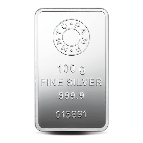 A 100 gm Silver Bar featuring Lotus of 999.9 Purity.