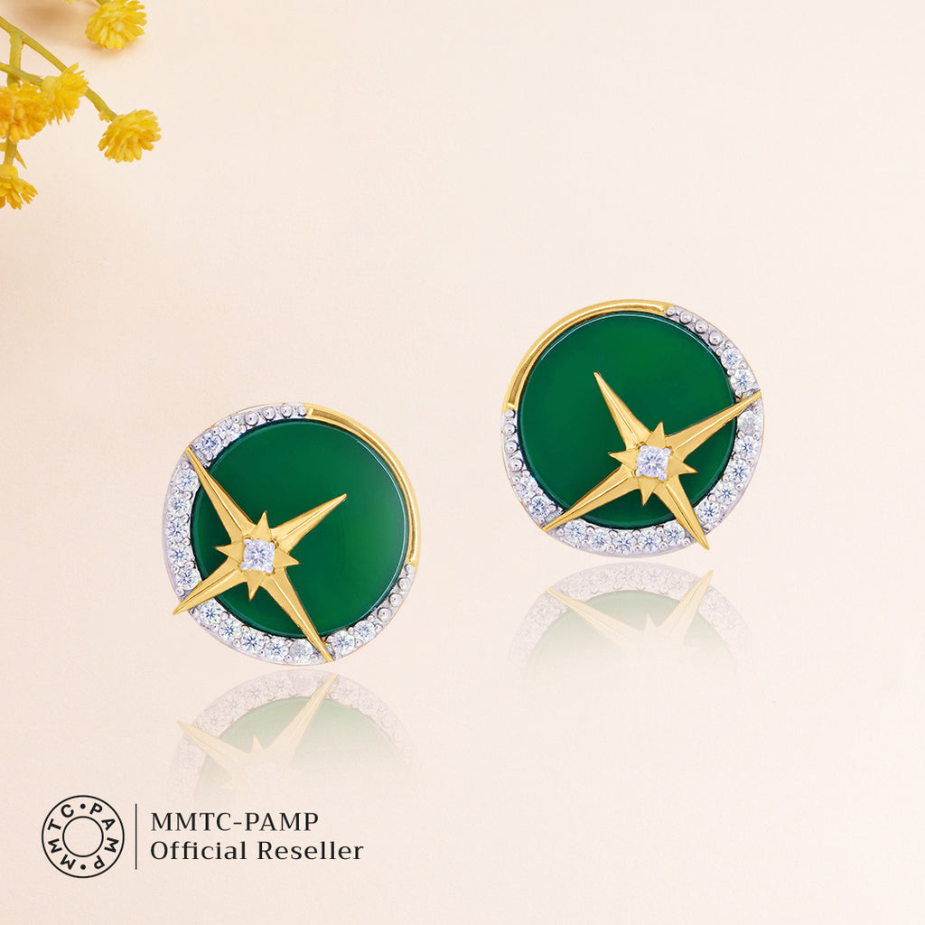  An image of Luminous Galaxy Green Onyx Pendant & Earring With 10gm Silver Coin MMTC PAMP Gift Hamper.