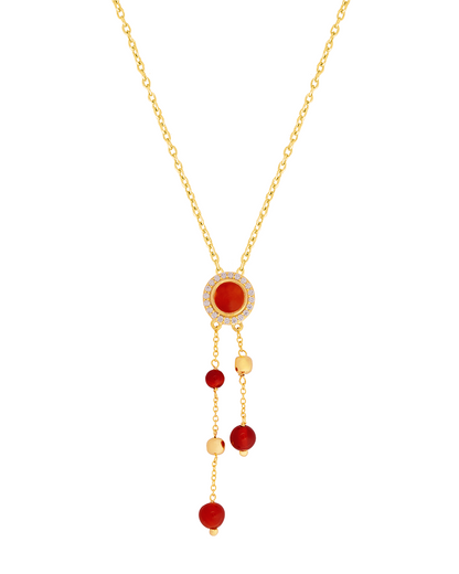 Scarlet Dreams: Red Onyx Pendant with Sparkling Cubic Zircons