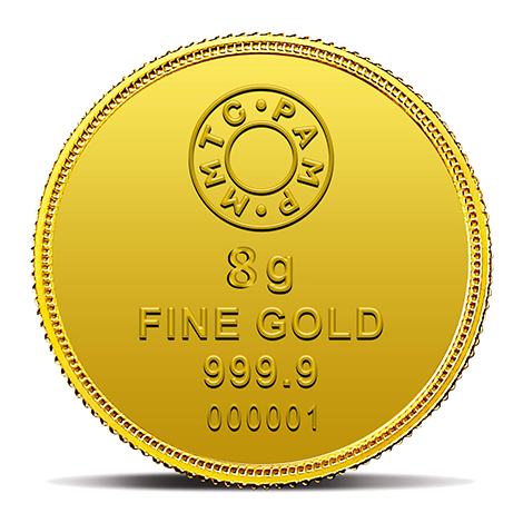 A 8 gm Gold Coin featuring Lotus 24K with 999.9 Purity.