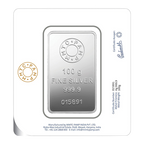 A 100 gm Silver Bar featuring Lotus of 999.9 Purity.