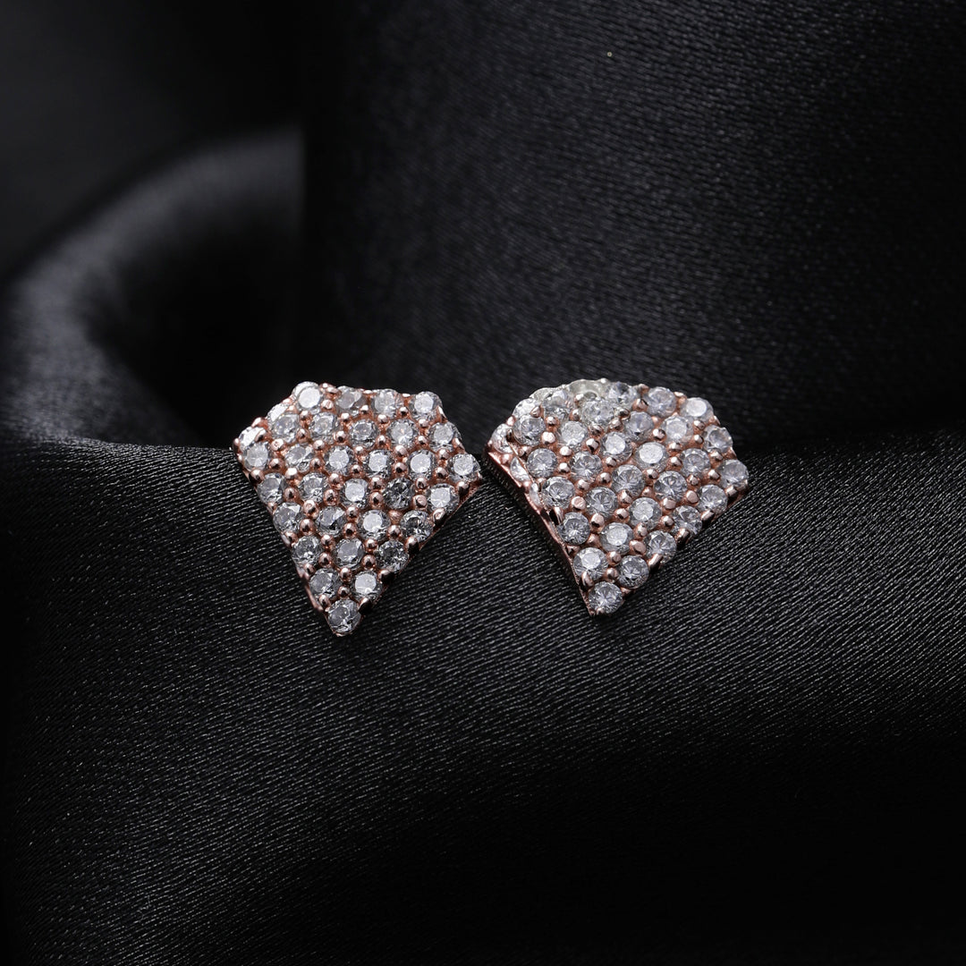 Rose Gold Sparkle Fan Motif Earring For Women