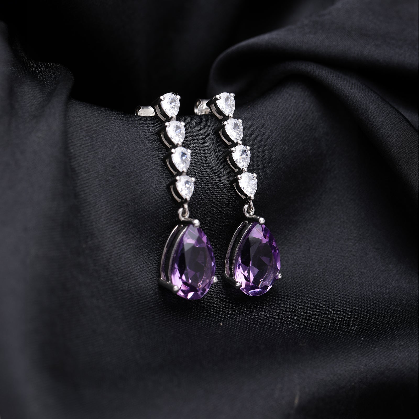 An image showing Purple Amethyst Elegance Silver Earrings.