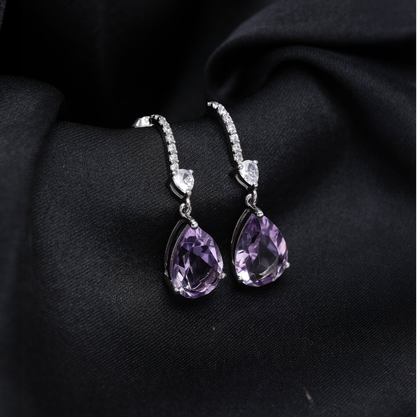 An image showing Lilac Amethyst Halo Earrings.