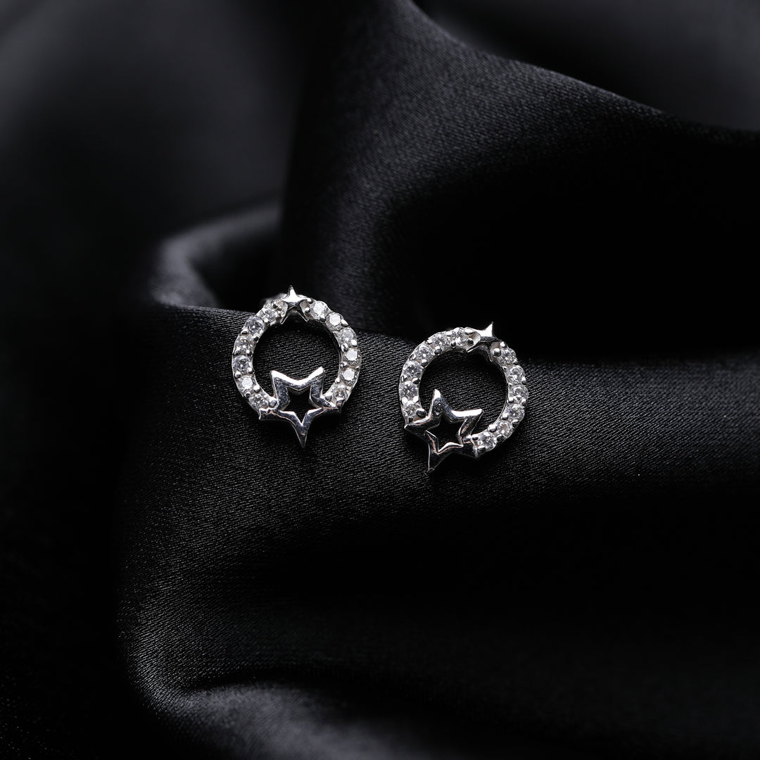 Crystal Star Hoop Silver Earrings For Womens