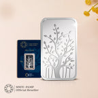 An image of Radiant Swiss Blue Gem Earrings, Pendant, Silver Chain With 10gm Silver Bar MMTC PAMP Gift Hamper.