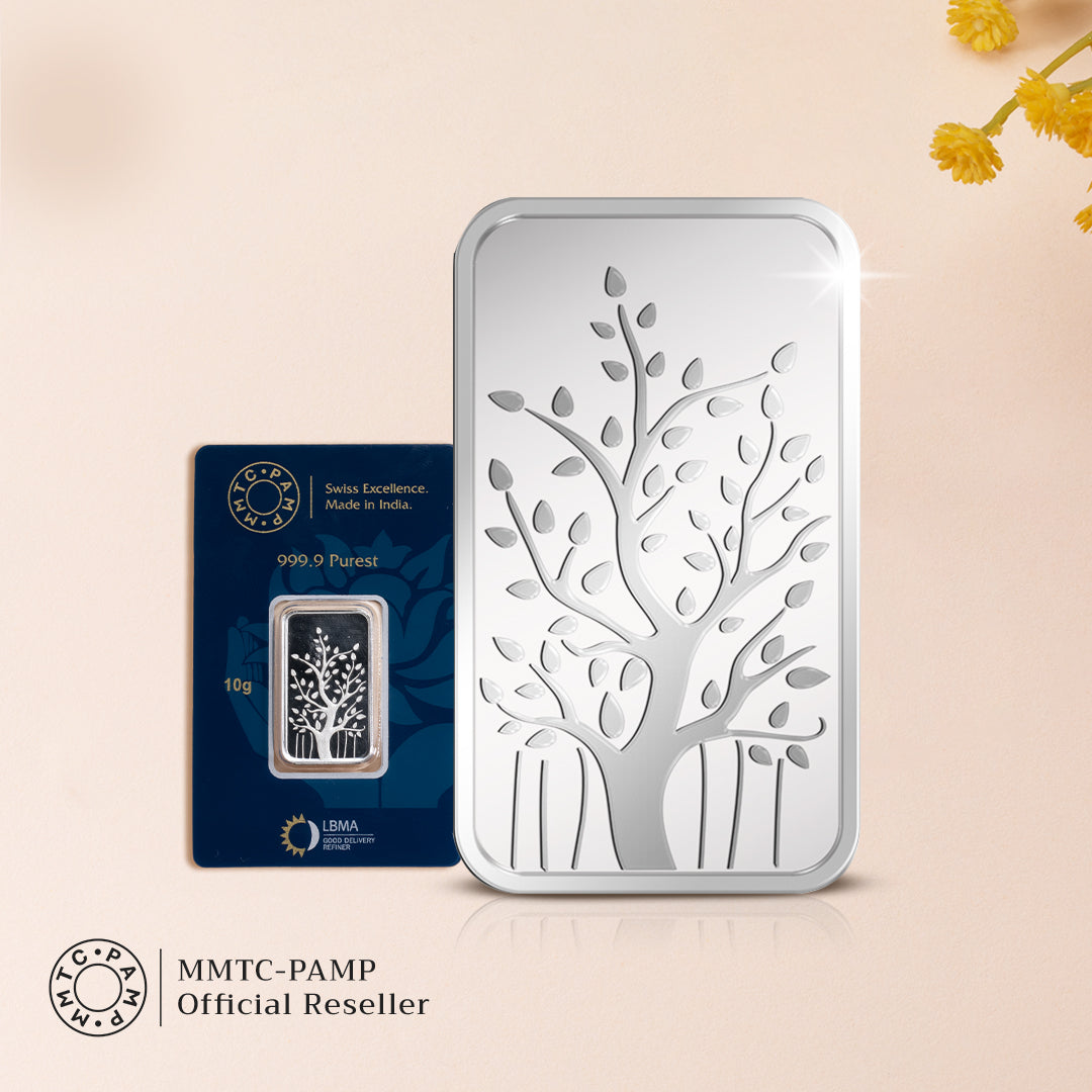 An image of Radiant Swiss Blue Gem Earrings, Pendant, Silver Chain With 10gm Silver Bar MMTC PAMP Gift Hamper.