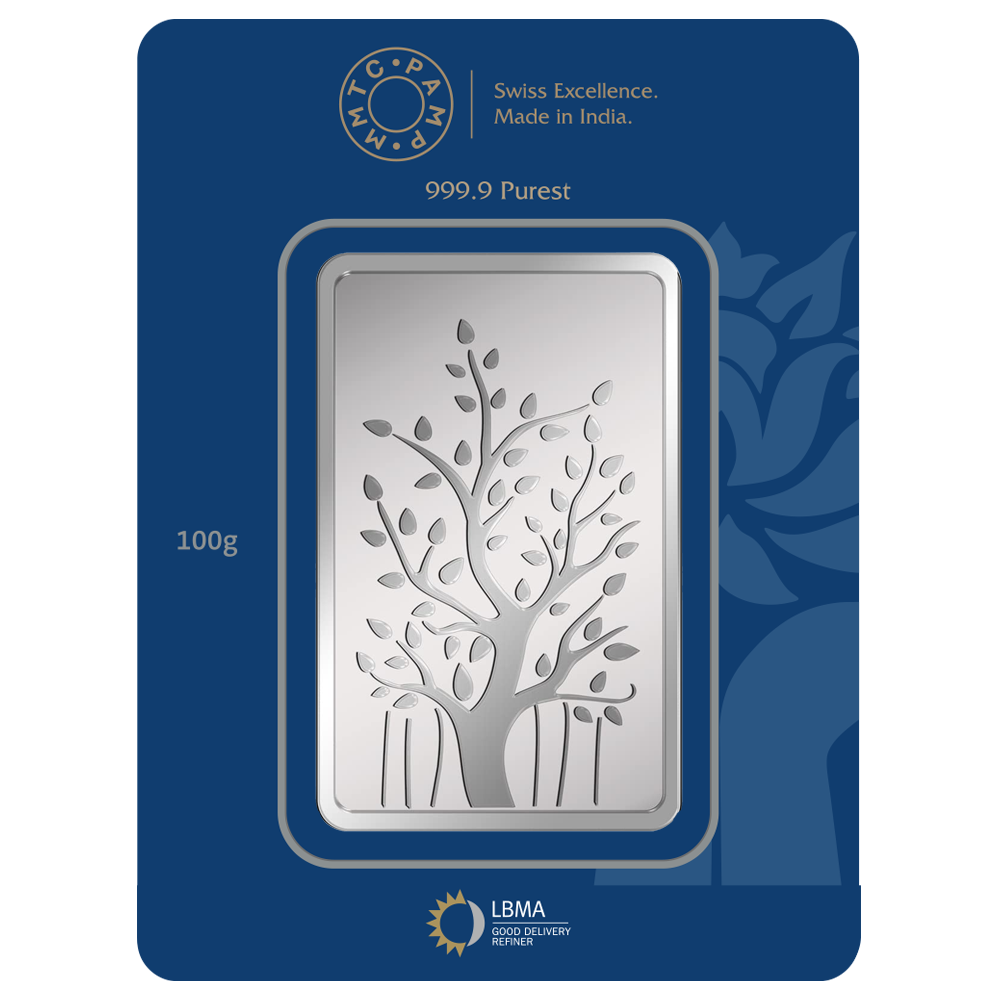 A Banyan Tree Silver Bar of 100 gm with 999.9 Purity.