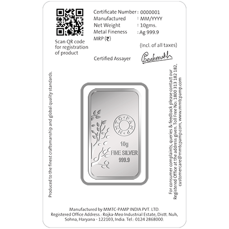 A Banyan Tree Silver Bar of 10 gm with 999.9 Purity.