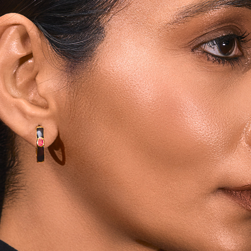 Oval-Sealed Column: Pink Quartz Hoops