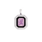A Pink Pendant Adorned with Cubic Zirconia and Ebony Enamel.