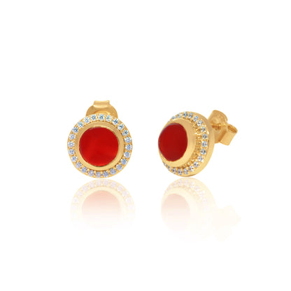 Scarlet Dreams: Red Onyx Tops with Sparkling Cubic Zircons