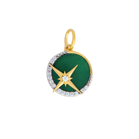 Mystic Green Galaxy: Star Pendant Adorned with Green Onyx and Cubic Zirconias