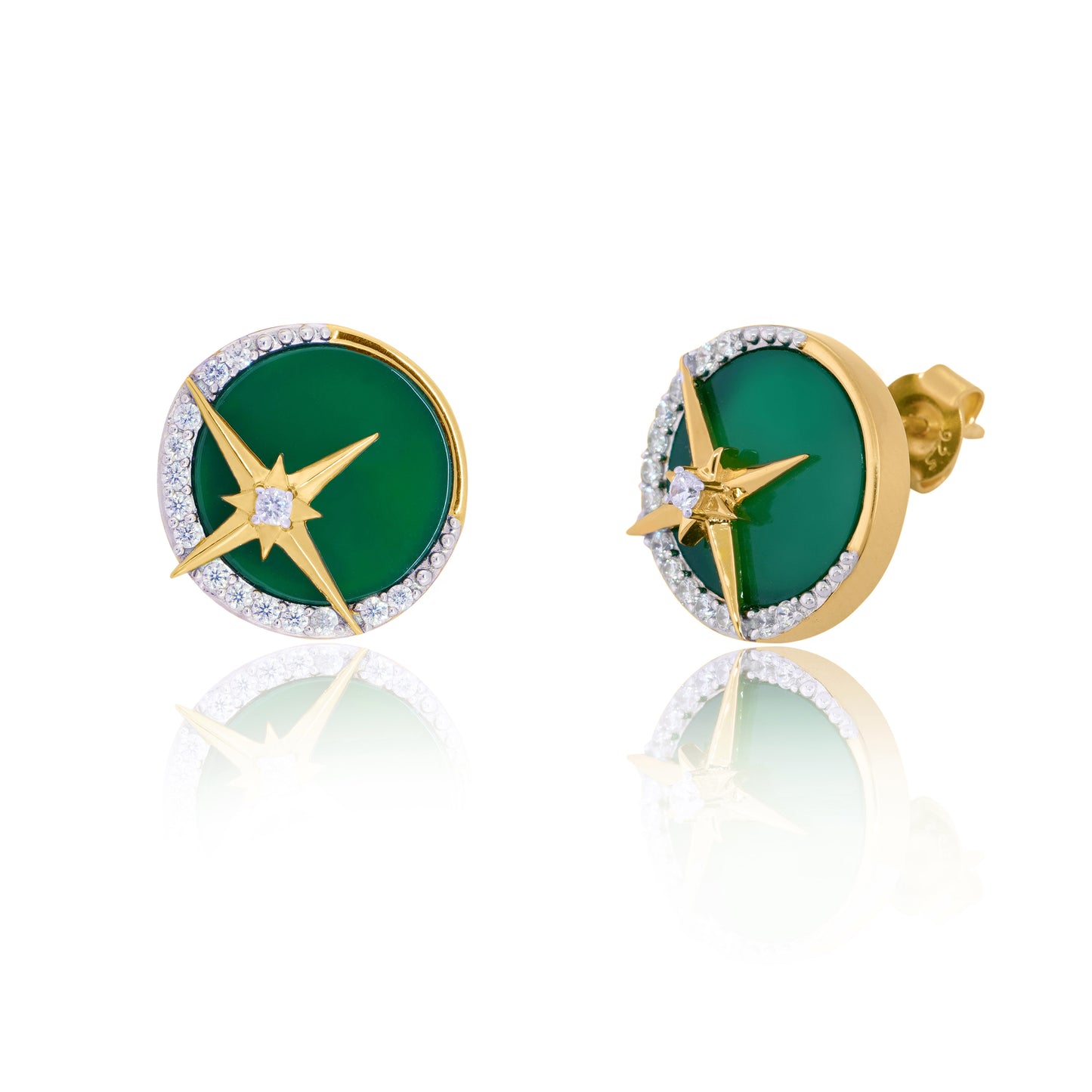 Mystic Green Galaxy: Star Tops Adorned with Green Onyx and Cubic Zirconias