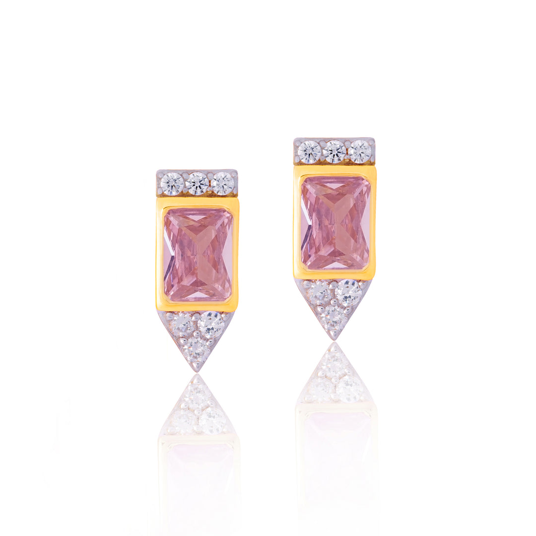Stud Earrings with Light Pink Cubic Zirconia.