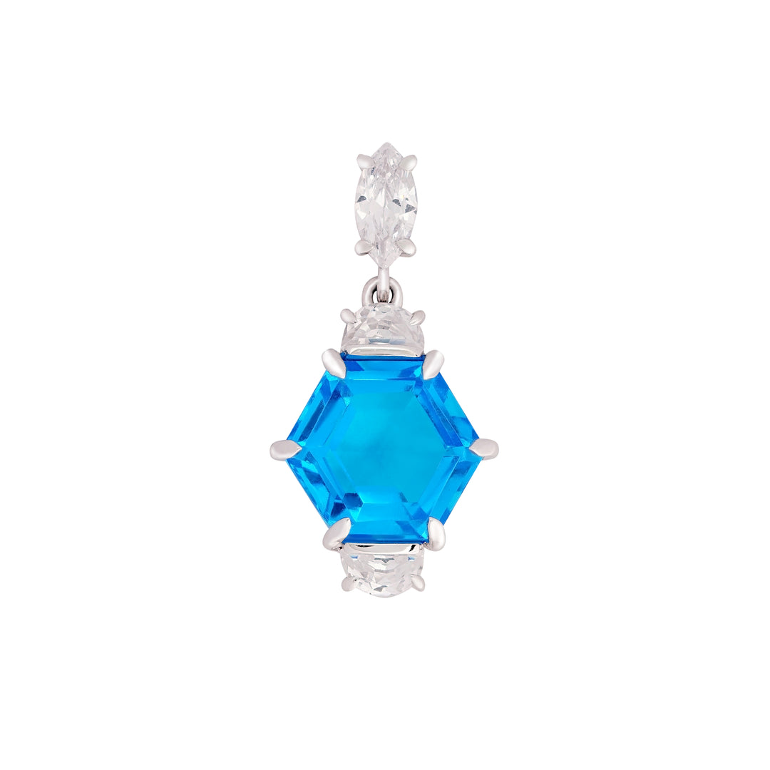 A Touch of Glamour: Radiant Swiss Blue Gem Earrings and Pendant Set with Silver Chain