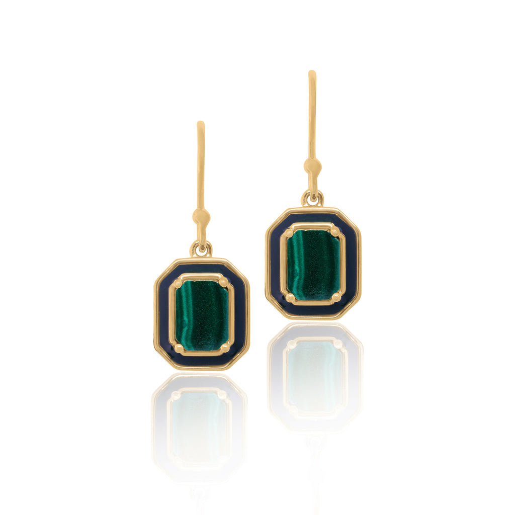 CHIVRI's Malachite Marvel Black Enamel Drop Earrings.